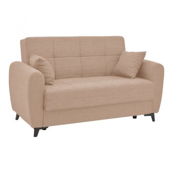 Canapea extensibila cu depozitare pentru doua persoane Lincoln, din stofa bej, 165x85x90cm 85x165