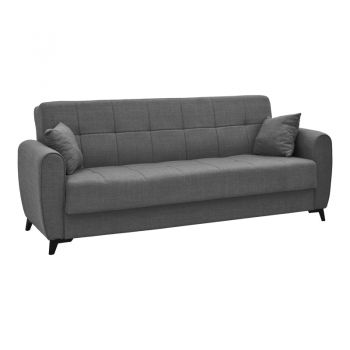 Canapea extensibila cu depozitare pentru trei persoane Lincoln, tesatura de culoare antracit, 225x85x90cm 85x225