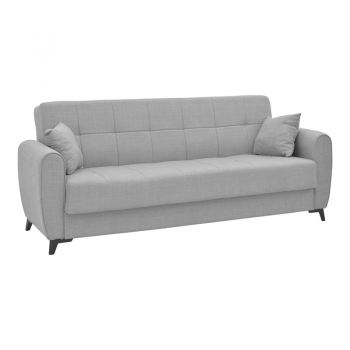 Canapea extensibilă cu trei locuri Lincoln cu spațiu de depozitare pakoworld țesătură Gri deschis 225x85x90cm