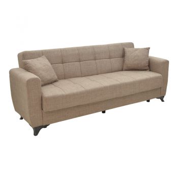 Canapea extensibilă cu trei locuri Modesto pakoworld cu depozitare material maro deschis 215x85x80cm