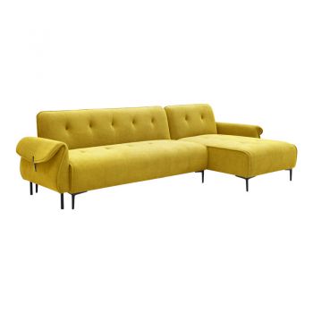 Canapea extensibilă cu trei locuri, reversibilă, din material galben, 293x143x85 cm 143x293