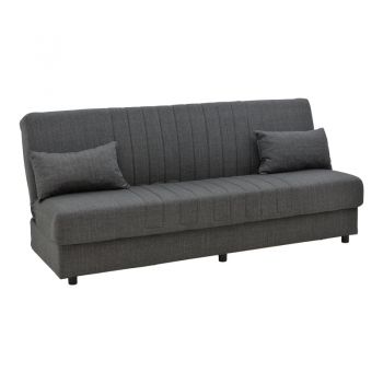 Canapea extensibila cu trei locuri Romina cu spatiu de depozitare, din material Gri deschis, 190x85x90cm 85x190