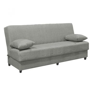 Canapea extensibila cu trei locuri Romina cu spatiu de depozitare, din material Gri deschis, 190x85x90cm 85x190