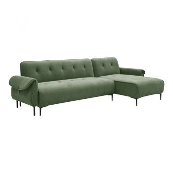 Canapea extensibila reversibila pentru trei persoane din tesatura verde kaki Nuavid pakoworld 293x143x85cm 143x293