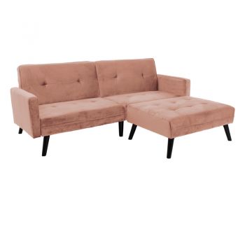 Canapea - pat Dream pakoworld cu taburet din catifea in culoarea marului putred 209x157x80cm 157x209