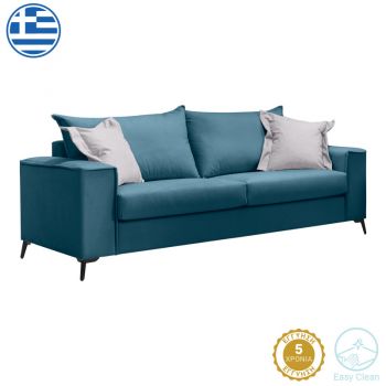 Canapea Verona 3 locuri, tapițată în albastru, cu perne Gri deschis, 225x93x100cm 93x225