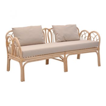 Canapea Ytrone 2 locuri pakoworld culoare Naturala ratan-perna bej 166x61,5x71cm