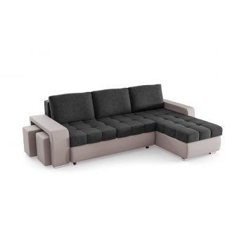 Colțar Extensibil CAROL, cu ladă de depozitare, interschimbabil stânga/dreapta 280x170x95 cm, Negru/Gri