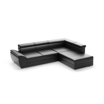 Colțar Extensibil CUBA, cu tetiere reglabile, varianta dreapta, 266x232x80 cm, piele eco Negru Colțar Extensibil CUBA, cu tetiere reglabile, varianta dreapta, 266x232x80 cm, piele eco Negru