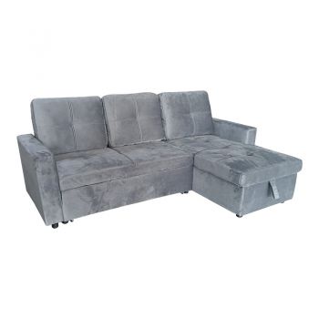Colțar extensibil reversibil cu spațiu de depozitare Felia pakoworld din catifea Gri 216x133.4x82.6cm 133x216