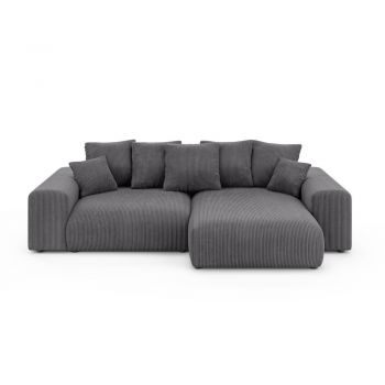 Colțar gri extensibil/cu spațiu de depozitare cu tapițerie din catifea reiată (cu colț variabil) Luma – Ropez