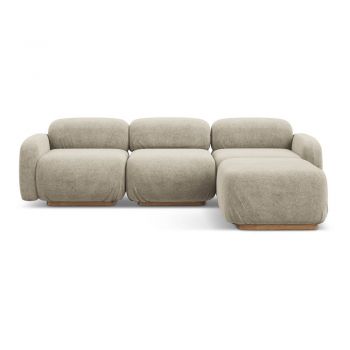 Colțar modular bej cu tapițerie din țesătură bouclé Ailani – Makamii