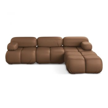 Colțar modular maro cu tapițerie din imitație de piele Lokua – Makamii Colțar modular maro cu tapițerie din imitație de piele Lokua – Makamii