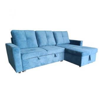 Colțar reversibil pentru canapea cu spațiu de depozitare Felia din pânză de catifea pakoworld în culoarea albastră 216x133.4x82.6cm 133x216
