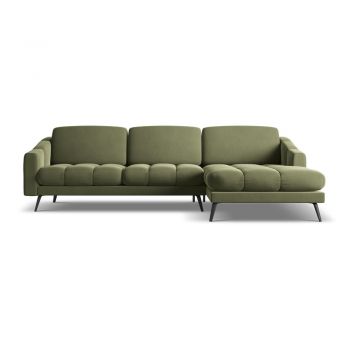 Colțar verde cu tapițerie din catifea (cu colț pe partea dreaptă) Nalu – Makamii