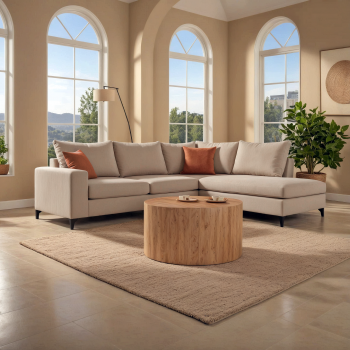 Coltar canapea Romantic stanga din stofa, crem-mocha, 290x235x95 cm