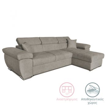 Coltar extensibil cu pat reversibil din material Comy gri 286x160x75-90cm 160x286