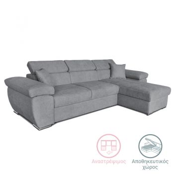 Coltar extensibil cu pat reversibil din material Comy gri 286x160x75-90cm 160x286