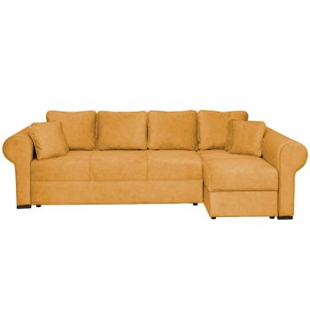 Coltar SEUL XL extensibil, cu arcuri si lada depozitare, colt dreapta, mustar, 290x145x95 cm