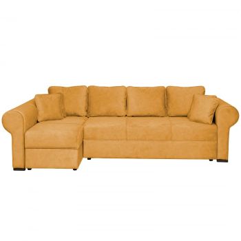 Coltar SEUL XL extensibil, cu arcuri si lada depozitare, colt dreapta, mustar, 290x145x95 cm