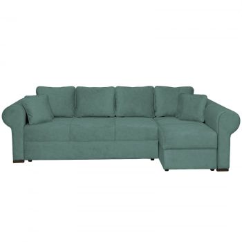 Coltar SEUL XL extensibil, cu arcuri si lada depozitare, colt dreapta, verde, 290x145x95 cm