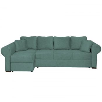 Coltar SEUL XL extensibil, cu arcuri si lada depozitare, colt dreapta, verde, 290x145x95 cm