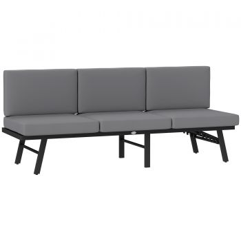 Outsunny Canapea de Grădină 3 în 1 Convertibilă și Reglabilă în 5 Poziții cu Perne, 180x63.5x68 cm, Gri | Aosom Romania