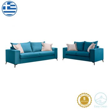Set canapea Verona 2 piese din material petrol cu perne colorate bej 93x173