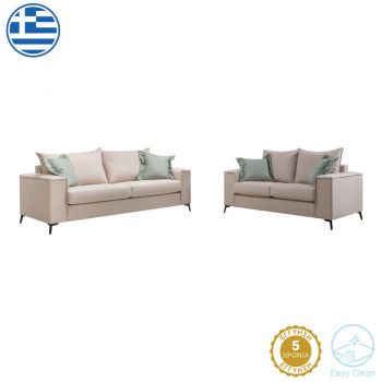 Set de canapele Verona din 2 piese, material crem cu perne de culoare mentă 93x173