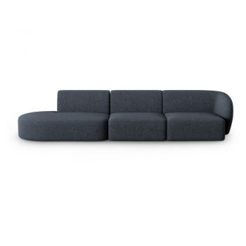 Canapea albastră cu tapițerie din chenille cu colț pe partea dreaptă 311 cm Paolo – Milo Casa