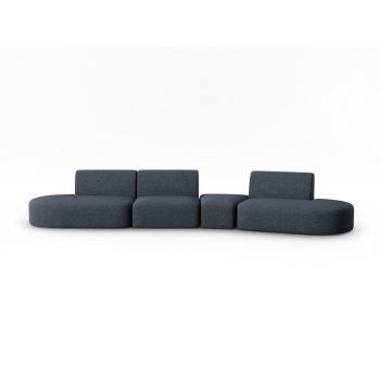 Canapea albastră cu tapițerie din chenille cu colț pe partea dreaptă 428 cm Paolo – Milo Casa