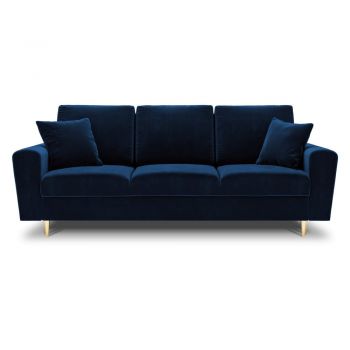 Canapea albastră extensibilă, cu spațiu de depozitare cu tapițerie din catifea 235 cm Kyoto – Cosmopolitan Design