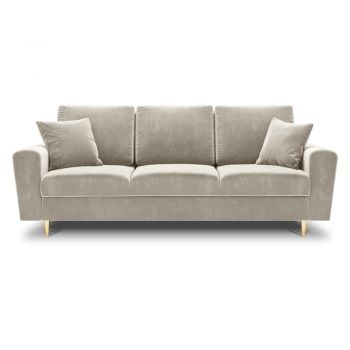 Canapea bej extensibilă, cu spațiu de depozitare cu tapițerie din catifea 235 cm Kyoto – Cosmopolitan Design