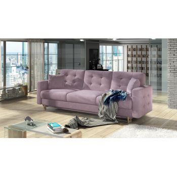 Canapea extensibila 3 locuri ELTAP, Ask02, Asgard, 233x92x93 cm, lemn/poliester, roz