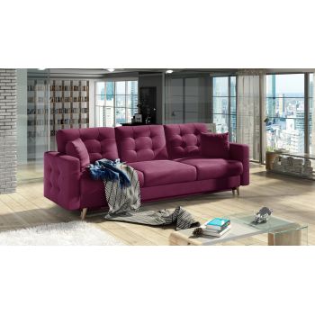 Canapea extensibila 3 locuri ELTAP, Ask03, Asgard, 233x92x93 cm, lemn/poliester, roz inchis