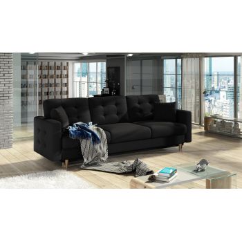 Canapea extensibila 3 locuri ELTAP, Ask07, Asgard, 233x92x93 cm, lemn/poliester, negru