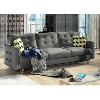 Canapea extensibila 3 locuri ELTAP, Ask09, Asgard, 233x92x93 cm, lemn/poliester, gri inchis