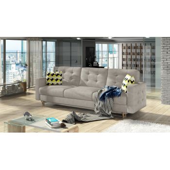 Canapea extensibila 3 locuri ELTAP, Ask10, Asgard, 233x92x93 cm, lemn/poliester, bej inchis