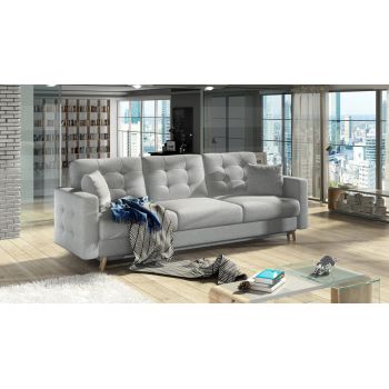 Canapea extensibila 3 locuri ELTAP, Ask11, Asgard, 233x92x93 cm, lemn/poliester, gri deschis