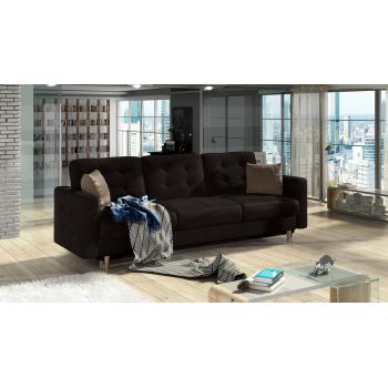 Canapea extensibila 3 locuri ELTAP, Ask12, Asgard, 233x92x93 cm, lemn/poliester, maro inchis