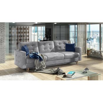 Canapea extensibila 3 locuri ELTAP, Ask15, Asgard, 233x92x93 cm, lemn/poliester, gri deschis
