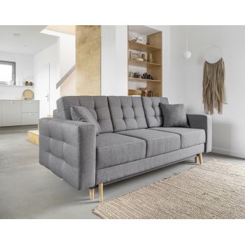 Canapea extensibila 3 locuri ELTAP, Ask76, Asgard, 233x92x93 cm, lemn/poliester, gri