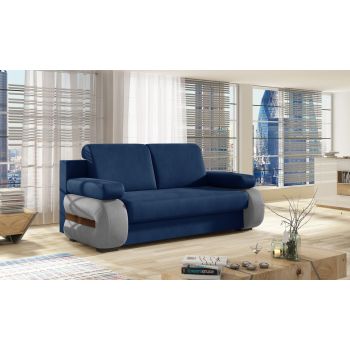 Canapea extensibila 3 locuri ELTAP, Laura, 202x79x84 cm, lemn/poliester, albastru inchis/gri deschis