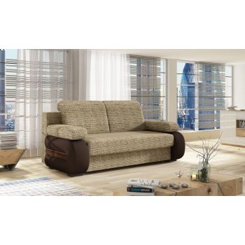 Canapea extensibila 3 locuri ELTAP, Laura, 202x79x84 cm, lemn/poliester, bej/maro inchis