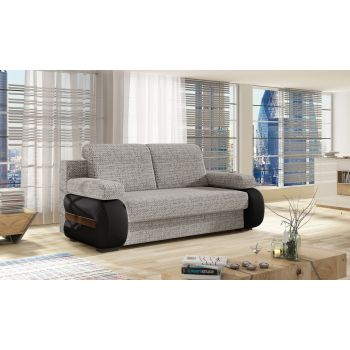 Canapea extensibila 3 locuri ELTAP, Laura, 202x79x84 cm, lemn/poliester, gri deschis/negru