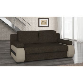 Canapea extensibila 3 locuri ELTAP, Laura, 202x79x84 cm, lemn/poliester, maro inchis/bej