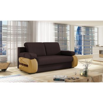 Canapea extensibila 3 locuri ELTAP, Laura, 202x79x84 cm, lemn/poliester, maro inchis/galben