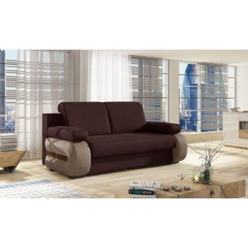 Canapea extensibila 3 locuri ELTAP, Laura, 202x79x84 cm, lemn/poliester, maro inchis/maro deschis
