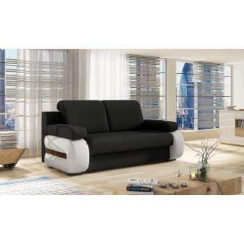 Canapea extensibila 3 locuri ELTAP, Laura, 202x79x84 cm, lemn/poliester, negru/alb