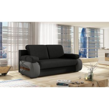 Canapea extensibila 3 locuri ELTAP, Laura, 202x79x84 cm, lemn/poliester, negru/gri inchis